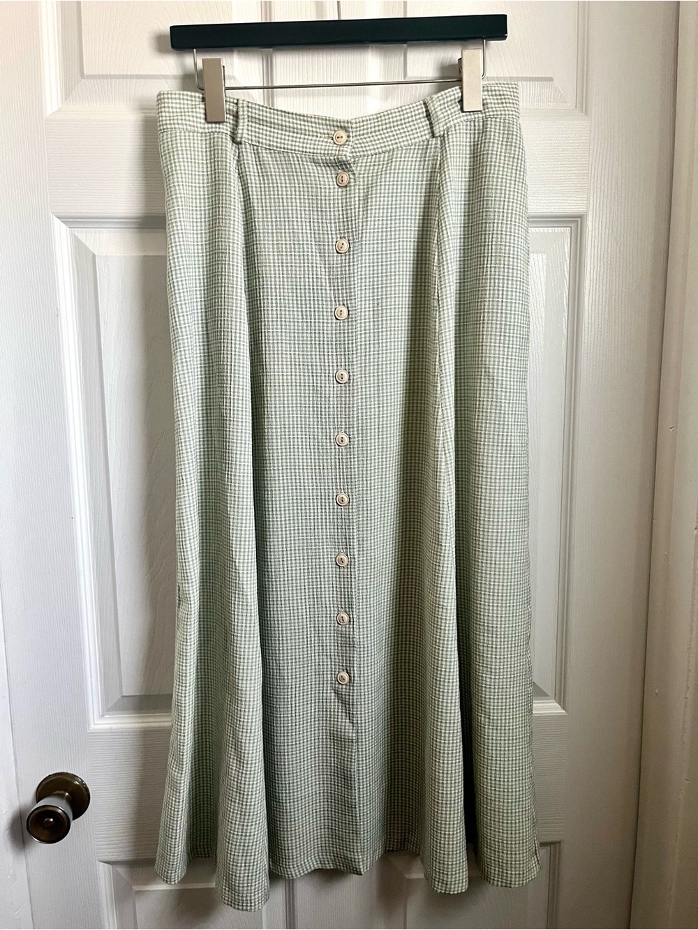Vintage Emotions A-Line Skirt Medium Green High Waist Buttons Cottagecore Plaid